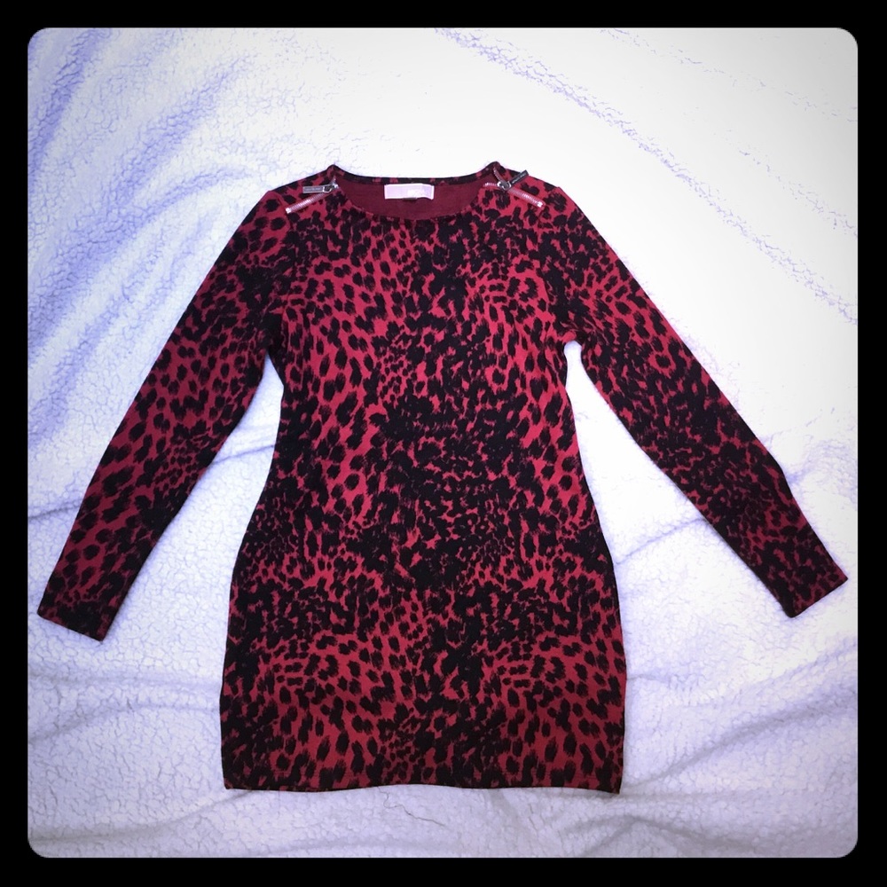 Michael Kors Mini Dress Black Red Print Holiday